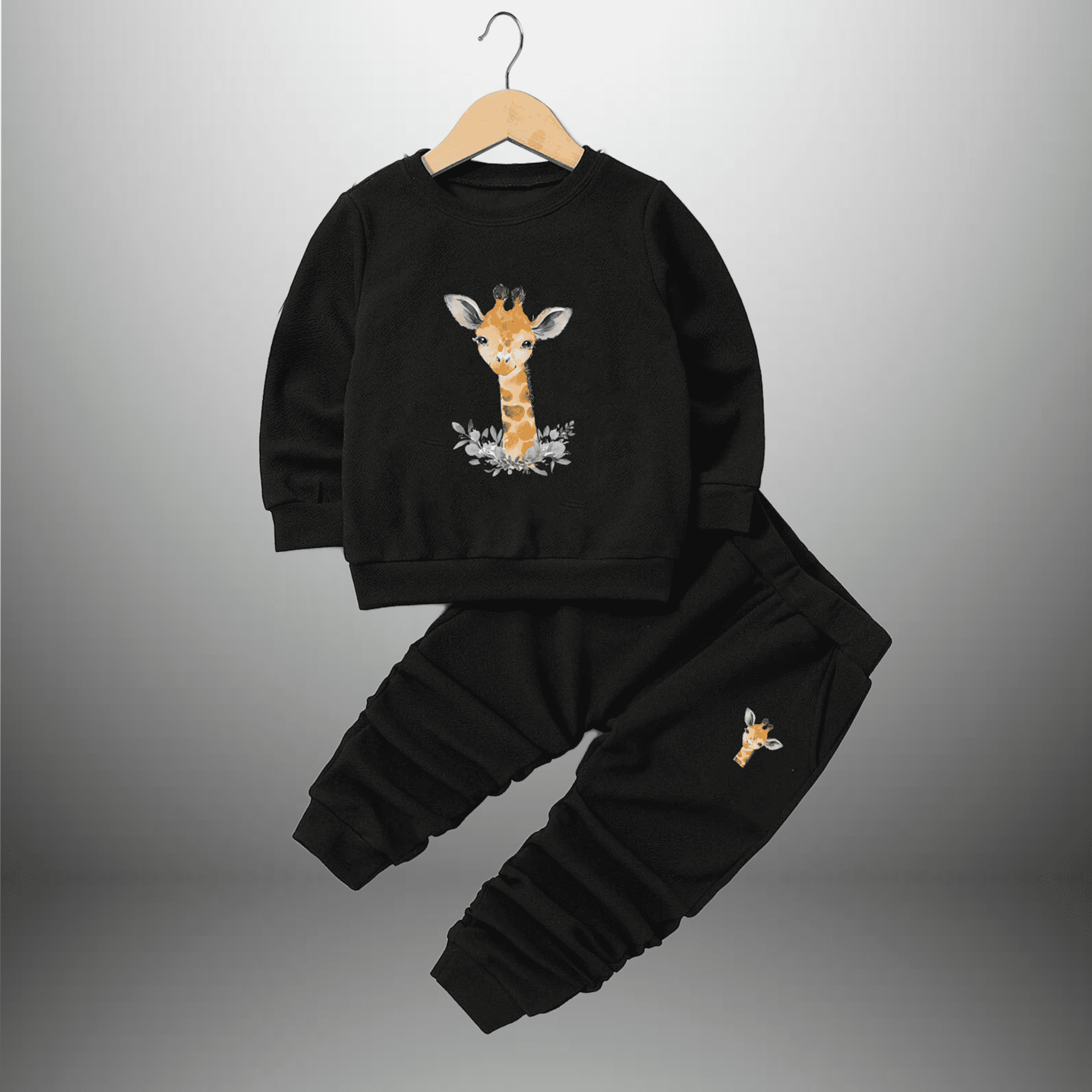 2pcs Kid Boy Solid Black Sweatshirt and Trouser Set-RKFCW375